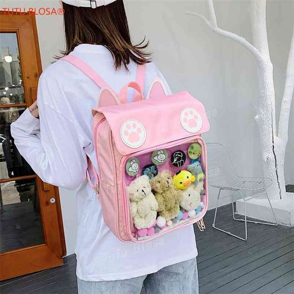 

women cute ita bag wih cat bagging backpacks paws school backpack for teenager girls transparent backpack clear itabag h204 210922