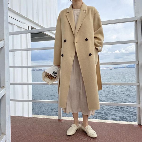 

women's wool & blends [asia us] dongdamen suit collar four button medium and long cashmere coat 21 autumn winter double-sided, Black