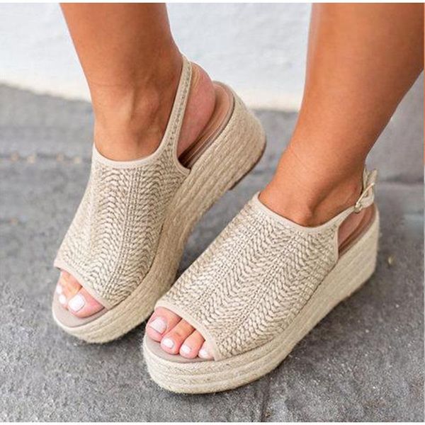 

summer women sandals buckle casual female beach shoes wedge heels comfortable platform plus size footwear, Black