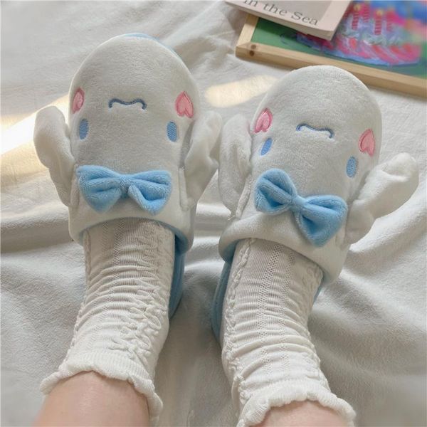 

slippers cartoon japanese anime soft warm plush home shoes flat non-slip indoor fit girl spring winter cute lovely lolita, Black