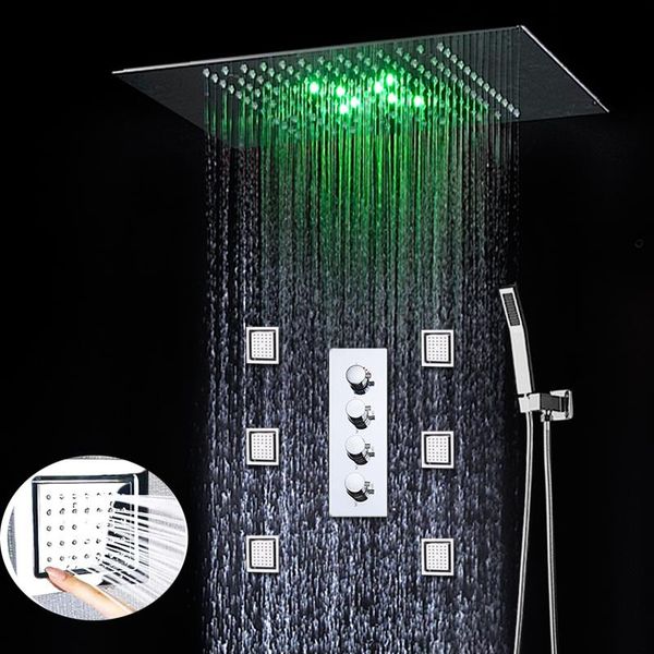 

water powe led rain shower head thermostatic high flow system ceiling el body jets massage hand bathroom sets