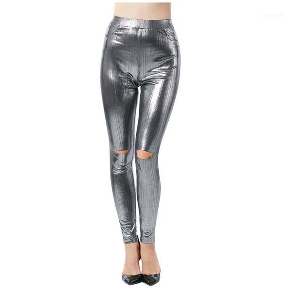 Calças femininas Capris 2021 Womens sexy cintura alta magro strethcy strethcy brilhante olhar molhada de couro de vinil canyling calças pantalon # 351