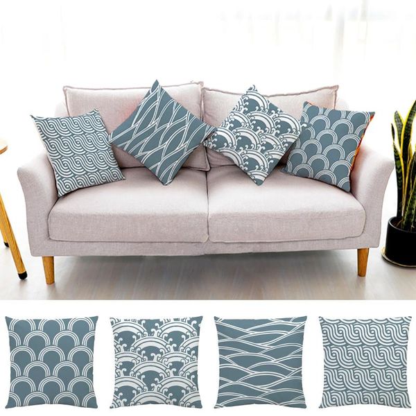 

pillow case 45 * 45cm geometric cushion cover blue abstract printed polyester throw art pillowcase square home decor#40