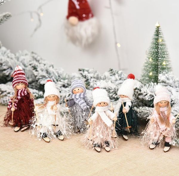 Decorazione natalizia in legno ragazza cappello sciarpa sci nappa ornamento ciondolo famiglia arredamento ragazze bambino regalo di Natale SN3281