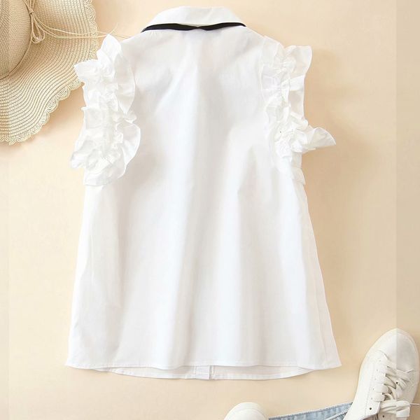 

blouses harajuku white lapel bow sweet women's shirt summer new retro folds to reduce age fresh chic cute female