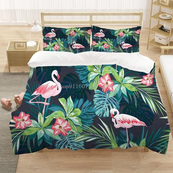 

bedding sets 3d flamingo with palm leaves set fashion duvet cover animal bed linens 210x210cm twin full king size