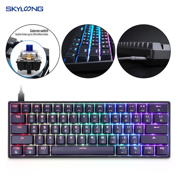 

gk61 sk61 61 key mechanical keyboard usb wired bluetooth led backlit axis gaming gateron optical switches for deskdropship