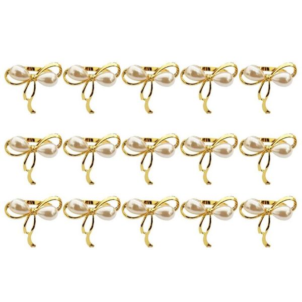 

15pcs/lot wedding napkin ring pearl bow buckle metal plating holiday party deskdecoration rings