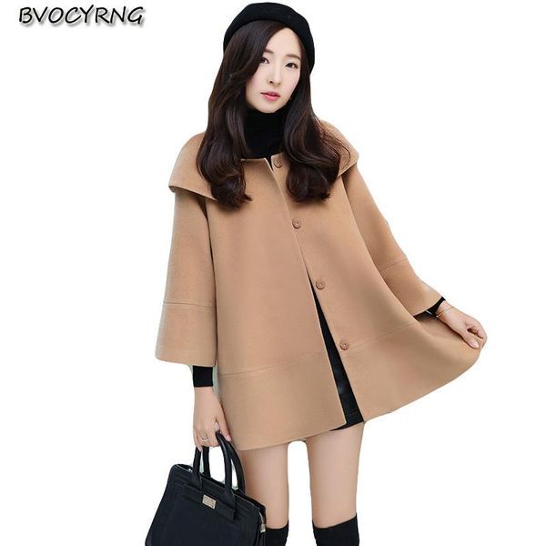 

women's wool & blends autumn winter women cloak short woolen jacket 2021 fashion leisure coat female spring loose overcoat a086, Black