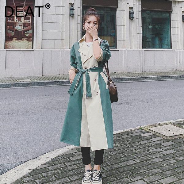 

women's trench coats deat women coat color-block double breasted long sleeve with sashes high street style 2021 autumn fashion 15jk750, Tan;black