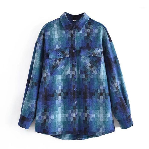 

women's jackets women's women 2022 fashion with pocket mosaic graphics loose shirt coat vintage long sleeve outerwear streetwear, Black;brown