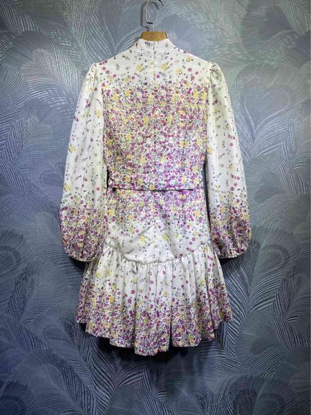 

zim latest stand collar printed lantern sleeves linen waist lace, Black;gray