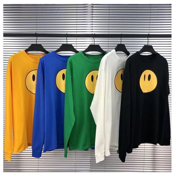 

famous designer men's and women's hair stylist t-shirt tee smiley face printing round neck long-sleeved bottoming shirt wholesale, White;black