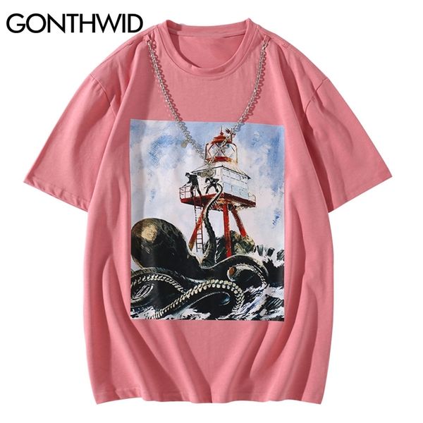 

chain tees shirts harajuku ocs painting short sleeve tshirts streetwear hip hop casual cotton t-shirt fashion 210602, White;black