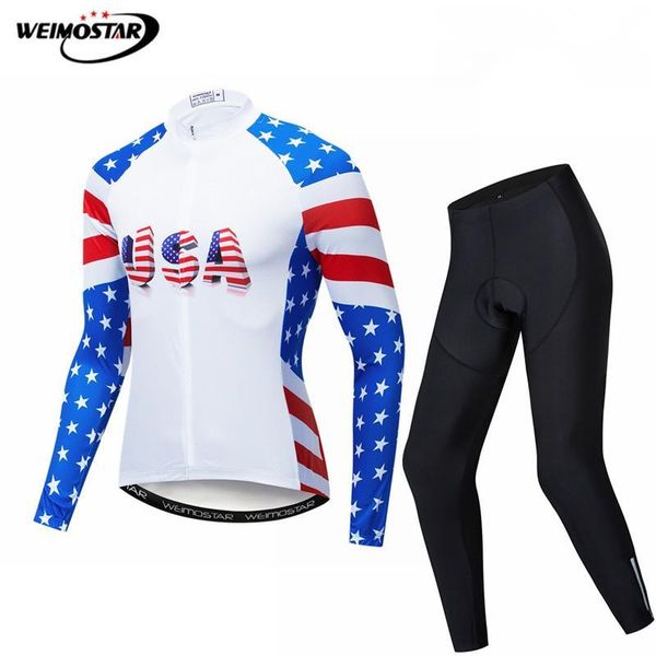 

racing sets weimostar cycling set 2021 pro team usa clothing long sleeve autumn men mountain bike road bicycle wear clothes, Black;blue
