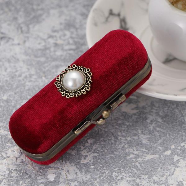 

retro lipstick box lip organizer bag durable cosmetic storage case with mirror (red, random inner color) boxes & bins
