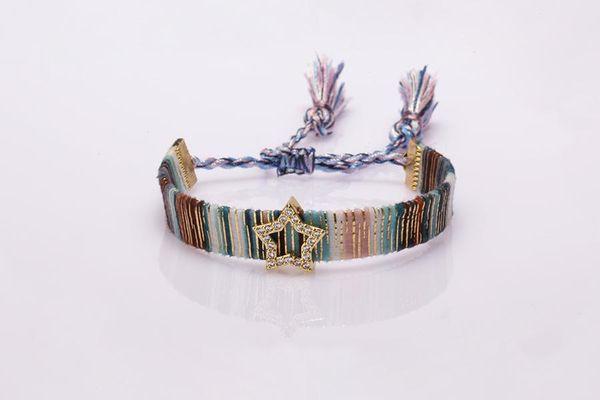 

charm bracelets bohemia heart star shape rainbow clay silicone plastic beaded soft cotton silk tassel handmade bracelet for woman girl, Golden;silver