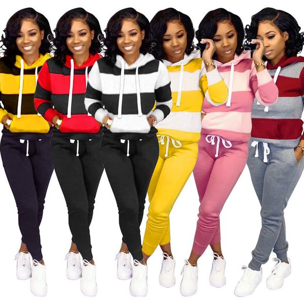 

stylish sports suit 2021 women's fashion autumn and tracksuits winter sweater cotton stripe hooded casual, Gray
