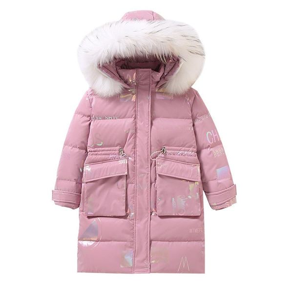 

down coat winter jacket for girl 2021 korean style fashion kids mid length parka children's thicken warm outerwear, Blue;gray