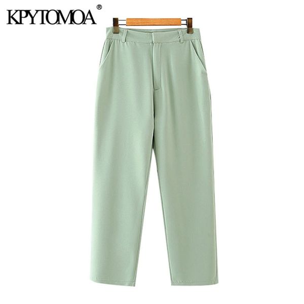 

women fashion side pockets office wear straight pants high waist zipper fly female ankle trousers mujer 210420, Black;white