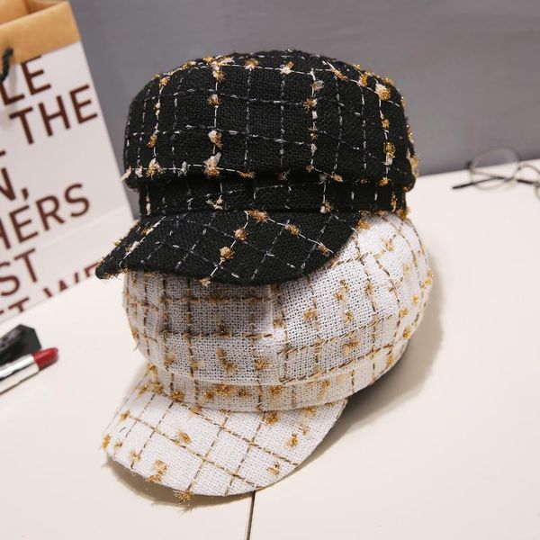 

stingy brim hats hat female beret summer thin octagonal english retro autumn/winter spaper children's painter, Blue;gray