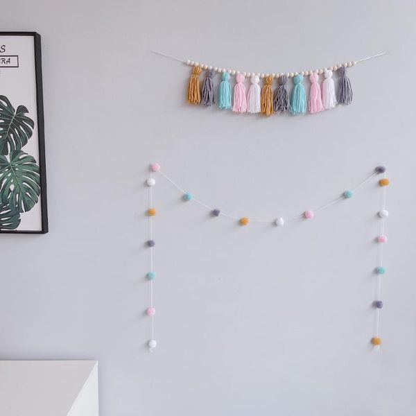 

decorative objects & figurines kawaii set ins nordic tassel ornaments wooden beads string wall hanging children's room decoration