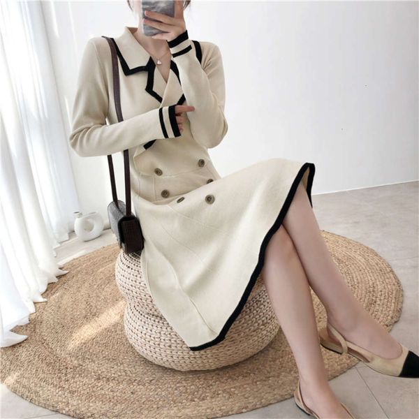 

casual dresses dress women clothes autumn and winter korean cashmere woolen shows slim fragrance long sleeve a-line knitted for bzrl, Black;gray
