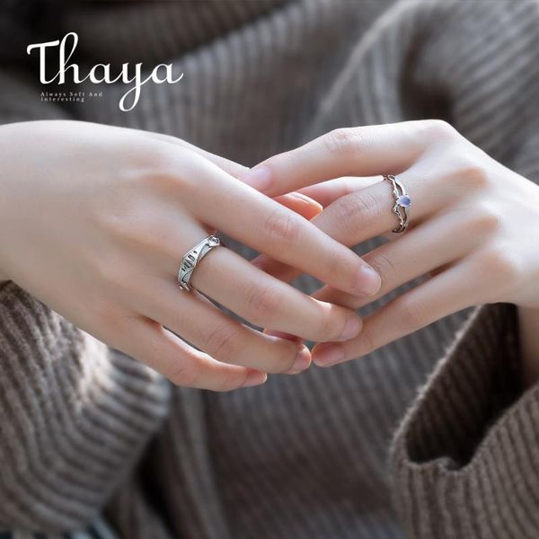 

cluster rings thaya princess&knight couple 100% s925 silver armour natural moonstone adjustable for women vintage elegant jewelry gift, Golden;silver