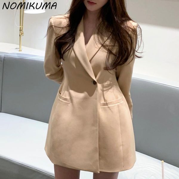

women's suits & blazers nomikuma womens elegant korean slim waist suit jacket femme 2021 autumn long sleeve notched collar blazer coat, White;black