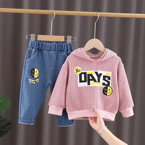 

clothing sets children set 2021 spring autumn kids hoodies+jean pant baby boys girls tracksuit fashion 2pcs st20017, White