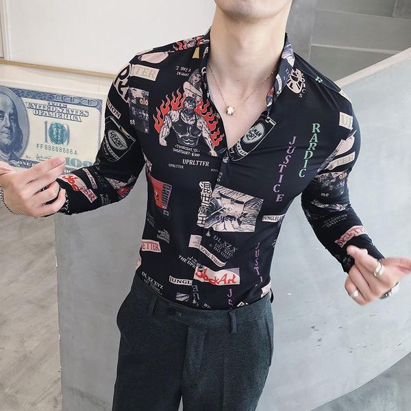 

Men's Casual Shirts Long sleeve Blouse Men British style Fashion Slim Party Shirt Mens clothing fit White Black Color 4F8U