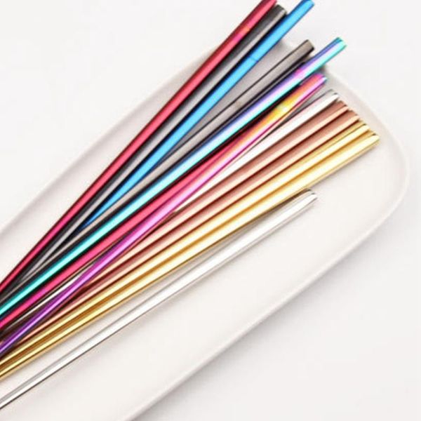 

chopsticks 1 pair reusable rainbow stainless steel tableware chinese dinnerware non-slip 23cm kitchen