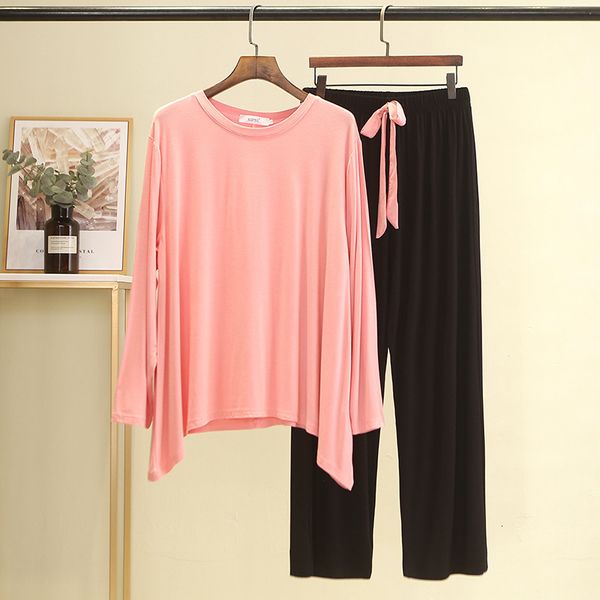 

women's sleepwear spring autumn cotton sleepwear women modal loose pajamas set outer wear long sleeve trousers pyjamas female lounge su, Black;red