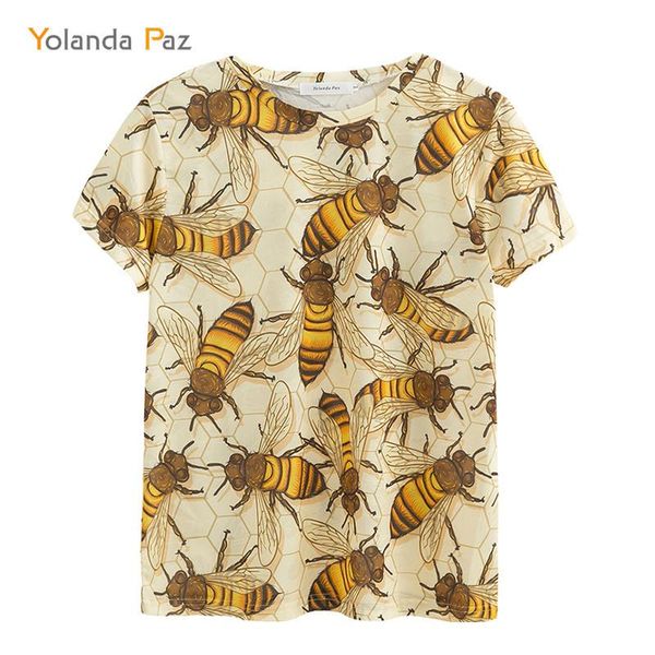 

yolanda paz est men/women 3d t shirts good quality fashion breathable comfort bee printing short sleeve o-neck tees women's t-shirt, White