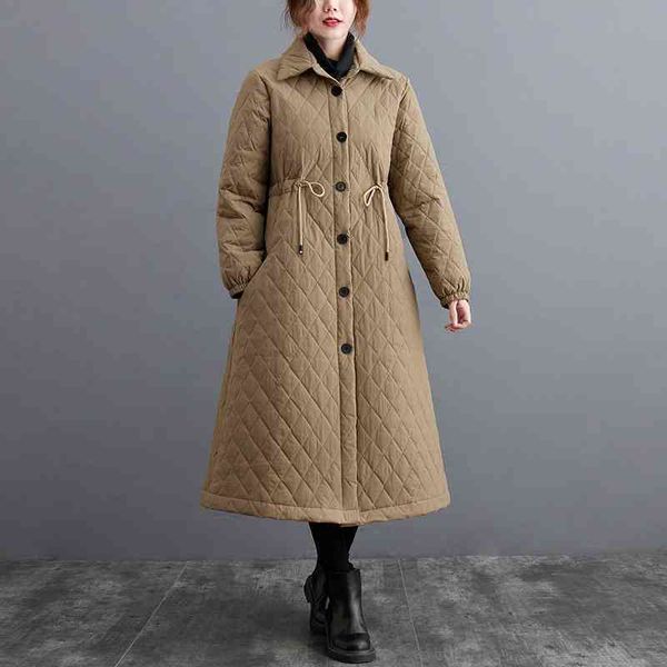 

johnature women vintage button winter parkas solid color coats high waist warm a-line women clothes casual parkas coats 210521, Black