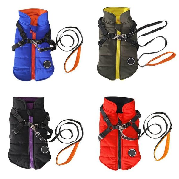 

dog apparel winter pet clothes warm jacket waterproof clothing outfit vest with leash cold weather coat small harness