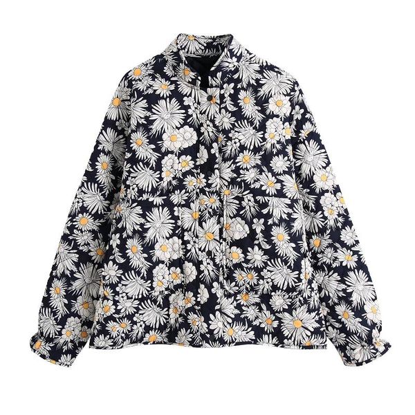 

women's jackets vintage daisy print autumn jacket coat single breasted zipper long sleeve chic high street cute girls pocket outerwear, Black;brown