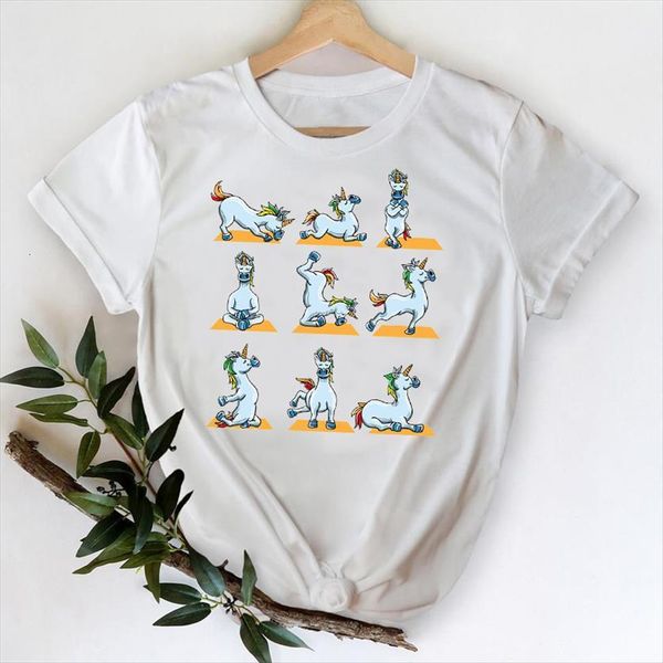 

unicorn funny cartoon fashion happy womens t shirts 90s spring summer lady print graphic female tee shirt, White