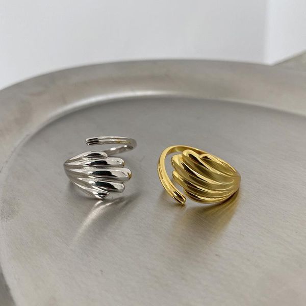 

korean ins niche designer french 925 sterling silver ring shell texture joker female 18k gold plating cluster rings, Golden;silver