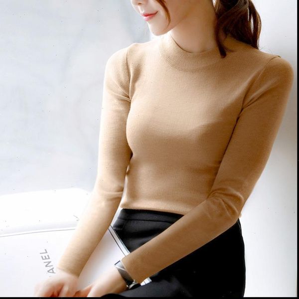 

autumn winter women pullovers sweater knitted elasticity jumper slim half turtleneck warm female white black sweaters