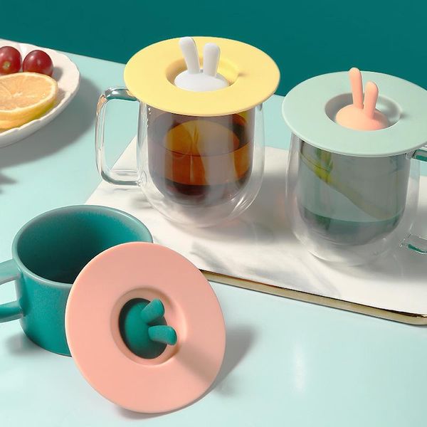 

cups & saucers cute silicone anti-dust cup covers ear lids spoon holder home organizer decoration kitchen tool for mug glasses bowl
