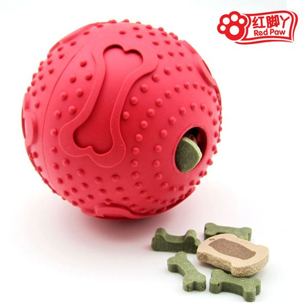 

feet redpaw rubber red bone pattern leaky food ball toy supplies pet dog toys