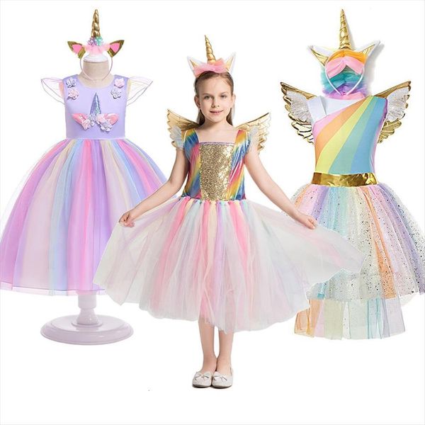 

unicorn princess for little girls girl dresses sleeveless rainbow layered costume children unicornio up fantasy 3 8t, Red;yellow
