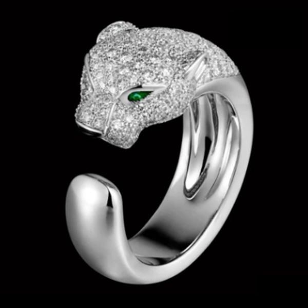 

925 sterling sier fan bingbing star's same kajia leopard's head is inlaid with zircon animal opening ring, Silver