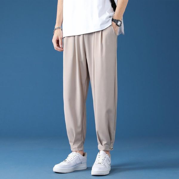 

men's pants 21 drop feeling ice silk casual trousers loose youth air conditioning summer thin capris, Black