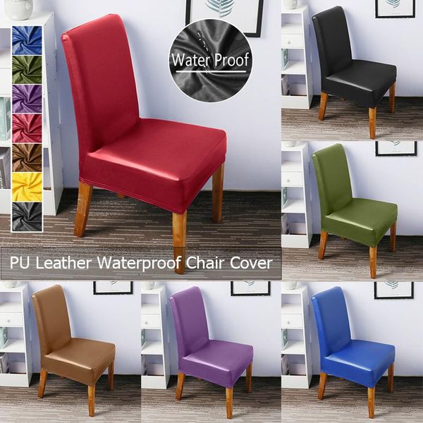 

chair covers pu leather stretch dining room waterproof seat cover furniture slipcovers protector for party wedding banquet