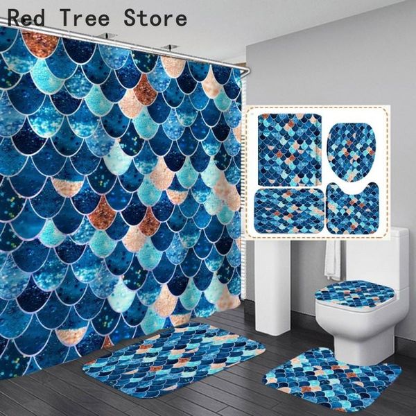 

shower curtains 3d print geometric colorful curtain waterproof bathroom anti-slip bath mat 4pcs set toilet rug carpet home decor