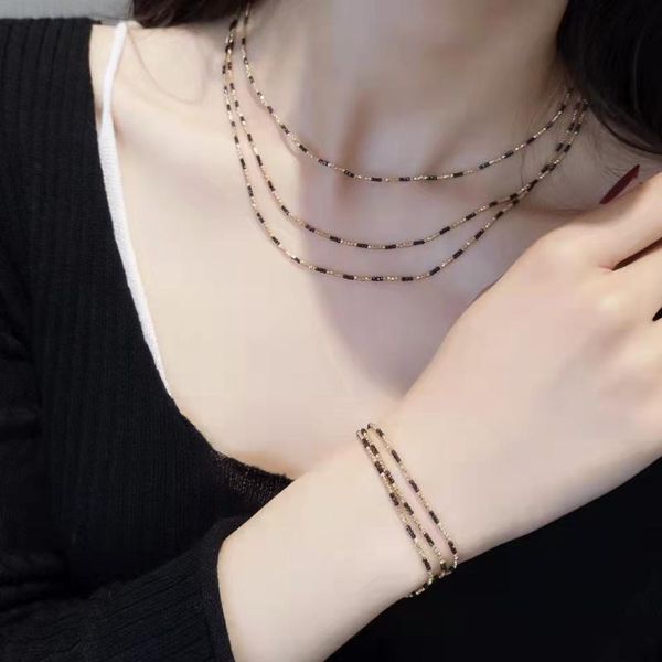 Ketten Echt 18 Karat Gold Schwarz Laser Perlen Halskette Einfache Stil Reine AU750 Seil Kette Für Frauen Edlen Schmuck Geschenke anpassen