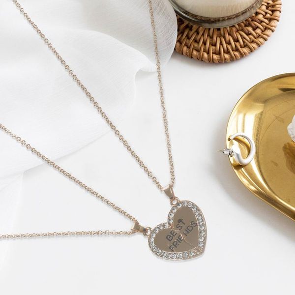 

dog collars & leashes fashion heart rhinestone " friends" letters two parts pendant necklace jewelry gift