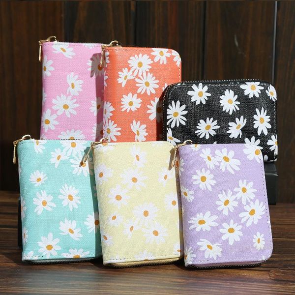 

card holders bag female anti-degaussing holder document report multi-card slot large capacity organ cute small daisy case, Brown;gray
